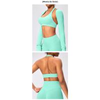 Sujetador deportivo de estilo europeo y americano con cuello halter, alta elasticidad, nylon mate, gran espalda abierta, top de yoga para mujeres - details 11