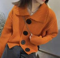 Cárdigan de lana suave para mujer, chaqueta con cuello grande con botones, suéter de punto acanalado - details 5