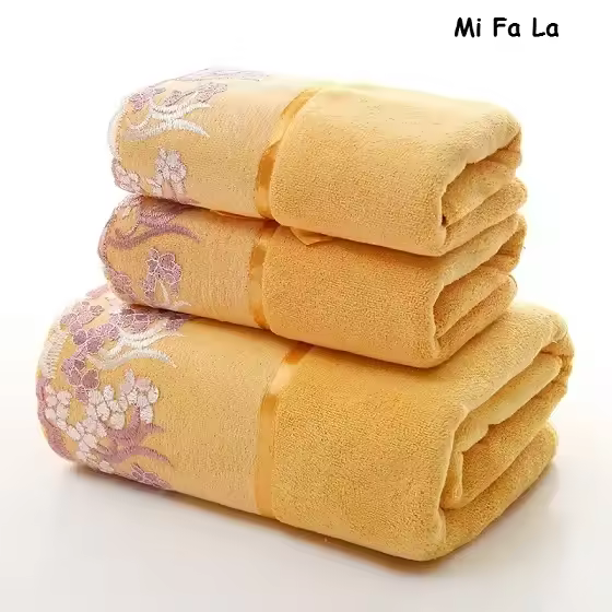 Juego de toallas de baño con bordado de bordes de encaje, juego de toallas absorbentes de microfibra, decoración de boda y baño, 3 unidades - 1