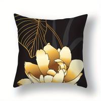 Funda De Almohada De Elemento De Hoja De Loto Dorado, agregar Rápidamente Un Regalo De Viento Natural A La L, 4 piezas - details 2