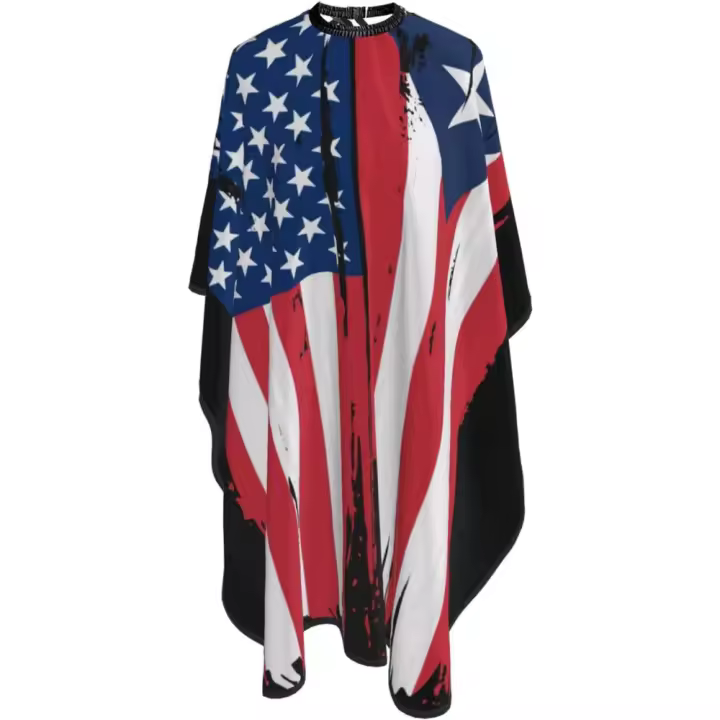 Capa de peluquero con bandera de EE. UU. Puerto Rico - Capa de corte de pelo impermeable para peluquería profesional con cierre a presión ajustable - Delantal de corte de pelo para estilista y uso doméstico - 55''X66'' - 1