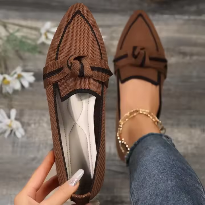 Zapatos planos de mujer 2024 tejidos nuevos, transpirables, cómodos zapatos de Color sólido, mocasines informales con punta estrecha para caminar, zapatillas de deporte para mujer - 1