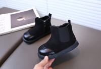 Botas de cuero con cremallera lateral y forro de terciopelo para niños, estilo retro británico. - details 15