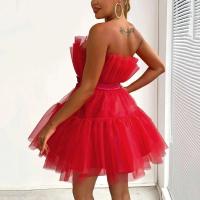 Moda dulce lindo negro/rosa fuerte princesa de malla para mujer vestido de fiesta elegante tutú trajes de cumpleaños vestidos con dobladillo oscilante - details 9