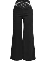Pantalones elegantes de pierna ancha y cintura alta para mujer, malla transparente informal de oficina con ropa cruzada para mujer - details 4