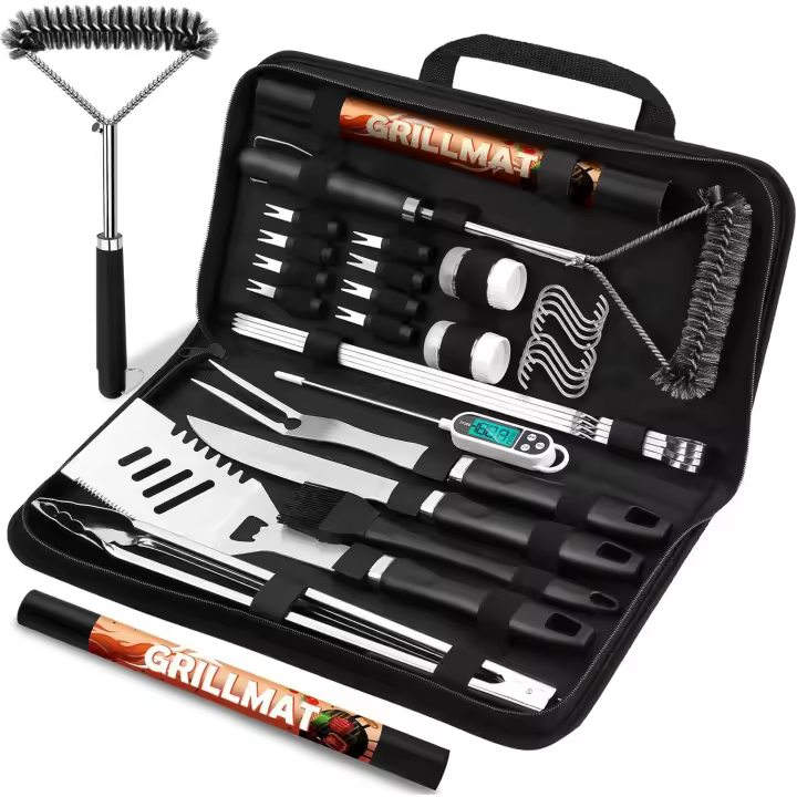 Juego de 31 accesorios para parrilla de barbacoa para hombres y padres, herramientas de parrilla resistentes, regalos para el día del padre, kit de utensilios de barbacoa de acero inoxidable - 1
