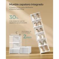 Juego de Organizadores de Zapatos 12 Cajas Apilables, 2 Zapateros Plegables y Portátiles, Hasta Talla 46, Montaje en 60s, Transparente y Blanco - details 4