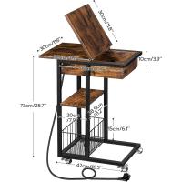Mesa Auxiliar con Estación de Carga, Mesa de Centro Abatible en Forma de C con Ruedas y Estante de Almacenamiento, Puertos USB Tomas Corriente, para Salón Dormitorio, Greige y Negro EBG022SF01 - details 11