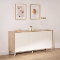 Bueffet para salón, Armario Auxiliar, Modelo Kikua Plus, Acabado en Blanco Artik y Roble Canadian, - details 1