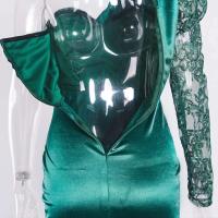 Vestido de noche de satén, lentejuelas de un hombro, vestido de graduación largo hasta el suelo dividido - details 9
