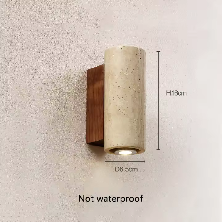 Lámpara de pared wabi-sabi de estilo japonés con piedra de travertino amarilla, lámpara de pared de salón comedor para dormitorio, apliques de pared retro de diseño para exteriores - 1
