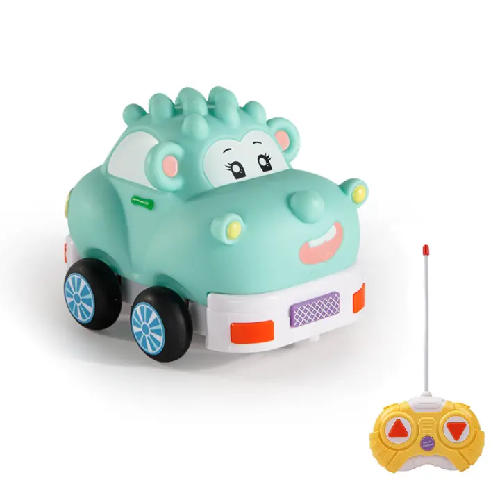 Mini coche de dibujos animados a Control remoto para niños, Control remoto inalámbrico, goma suave, iluminación de música inteligente, vehículo resistente a caídas, juguetes para niños, regalo, 2,4G - 1
