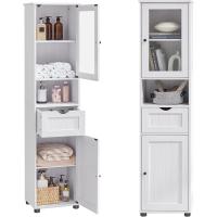 Compartimento Abierto Puerta Cristal Estrecho Patas Estantes Regulables en Altura Ahorro Espacio Blanco Arce BBK163T44 - details 0
