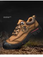 Zapatos de senderismo de cuero genuino para hombre, zapatillas de escalada anticolisión para acampar al aire libre, con cordones, Trekking - details 1