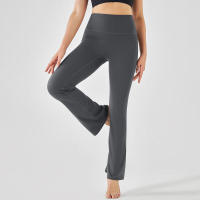 Pantalones de entrenamiento elásticos de yoga de cintura alta para mujer, pierna ancha, acampanados, color sólido, para Fiess - details 29