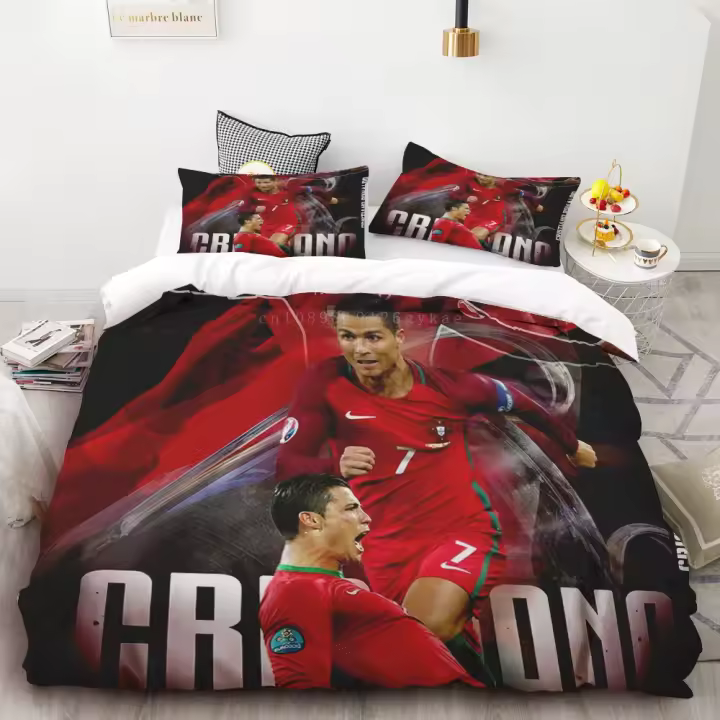 Conjunto de Funda de Edredón de Fútbol Jugadores CR7 Tamaño Doble Ligero y Suave de Microfibra - 1