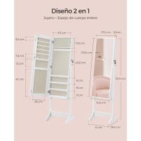 Armario para Joyas Bloqueable, Espejo de Longitud Completa, Montaje Sencillo, Superficie Blanca y Forro Beige - details 4