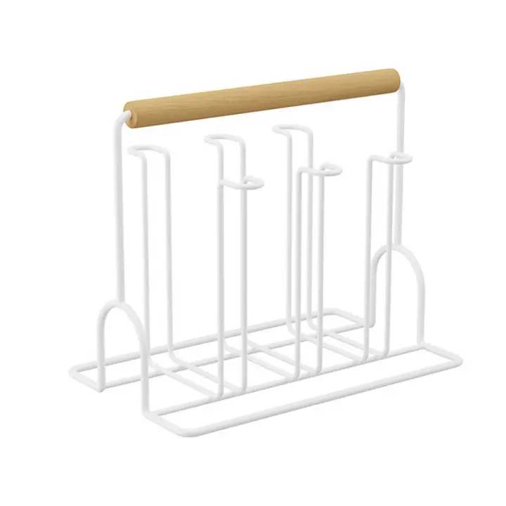 Soporte de hierro para 6 tazas de vidrio, estante de secado colgante para tazas de estilo japonés, ahorro de espacio, gran capacidad con asa, portavasos - 1