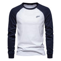 Camiseta de manga raglán de talla europea para hombre, camiseta de manga larga con empalme, Camiseta informal de algodón para hombre - details 1