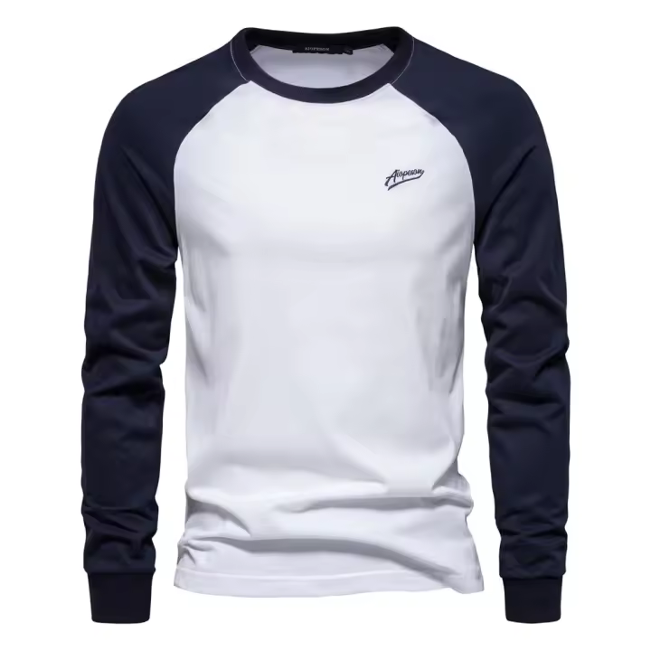 Camiseta de manga raglán de talla europea para hombre, camiseta de manga larga con empalme, Camiseta informal de algodón para hombre - 1