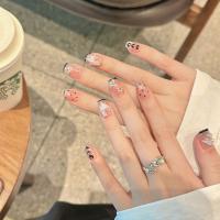 Uñas Postizas Cortas Francesa Con Decoración De Mariposa Blanca Y Rosa Dulce Press on Nails Hechas a Mano Uso Único Estilo Gato - details 1
