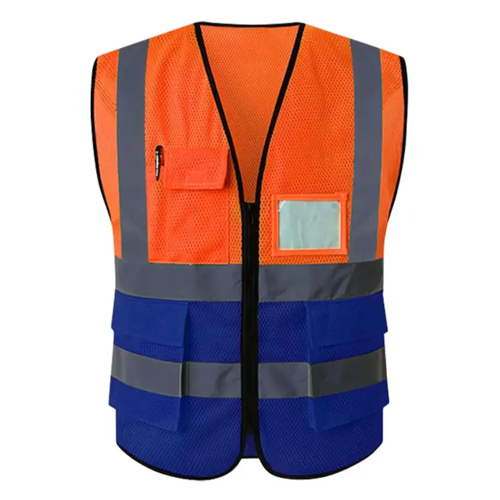 Trabajo plano de la ropa deportiva de la malla segura alto Vis azul negro chaleco rosado reflexivo cremallera poliéster durable Ems - 1