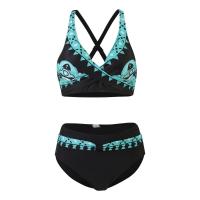 Traje de Baño de Dos Piezas Estilo Vintage Tanga Alto con Impresión Retro Material de Dacron - details 7