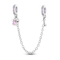 Plata de Ley 925, 1 pieza, patrón de pie de perro y cadena de seguridad de hueso, apto para pulsera con dijes originales de 3mm, colgante de plata para mujer, joyería - details 5