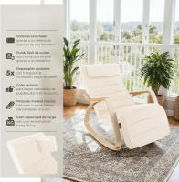 Silla Mecedora Ergonómica, Reposapiés Ajustable en 5 Posiciones, Cojín con Cierre, Almohadillas Antideslizantes, Estructura Robusta, Sillón de Lectura, Muebles de Salón - details 2
