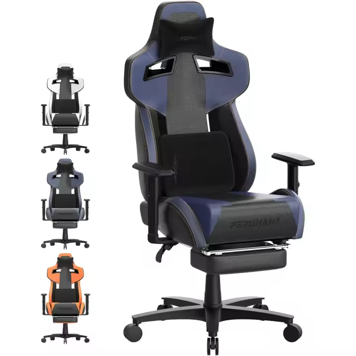 Silla de Juegos Ergonómica Altura Regulable, Giro de 360°, Reposacabezas, Cojín Lumbar, Silla de Oficina con Espalda Ajustable - 1