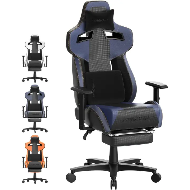 Silla de Juegos Ergonómica Altura Regulable, Giro de 360°, Reposacabezas, Cojín Lumbar, Silla de Oficina con Espalda Ajustable - 1