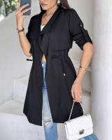 Ropa de mujer 2025 Otoño e Invierno moda suelta Color sólido manga enrollable chaqueta cortavientos de longitud media - details 9