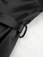Bata de satén blanca y negra para mujer, vestido de noche de manga larga acampanada, vestido de novia Sexy - details 12