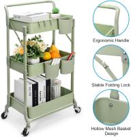 Cocina de 3 Niveles, Carrito Plegable de Metal, Estante con Ruedas, Organizador de estantes, Estante de Cocina, Carrito Plegable Multiusos para Cocina, baño, Oficina (Verde) - details 3
