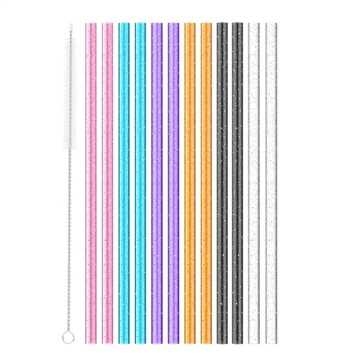Paquete de 12 pajitas de repuesto de colores para vaso moderno y sencillo Stanley Owala, accesorios de pajitas con purpurina reutilizables - 1