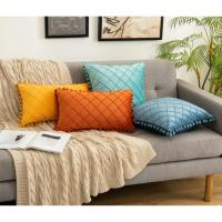Fundas decorativas Boho Farmhouse, almohada cuadrada de terciopelo con pompones - details 11