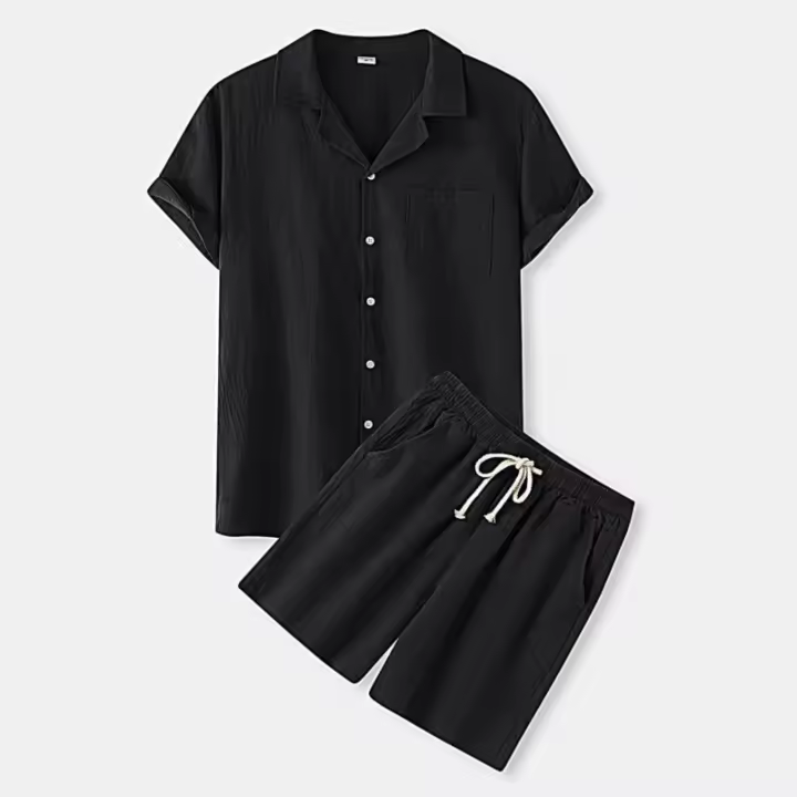 Camisa cómoda de manga corta con botones para hombre, camiseta de lino, conjuntos informales de verano - 1