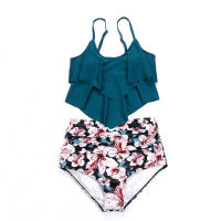 Nuevo traje de baño de dos piezas de cintura alta con bikini dividido conservador con borde de volantes - details 24
