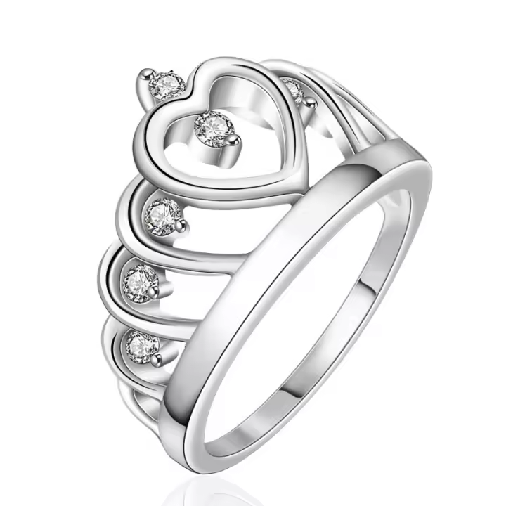 925 Sterling Silver Heart Crown Zircon Ring for Women Fashion Wedding Engagement Charm Jewelry - 1
