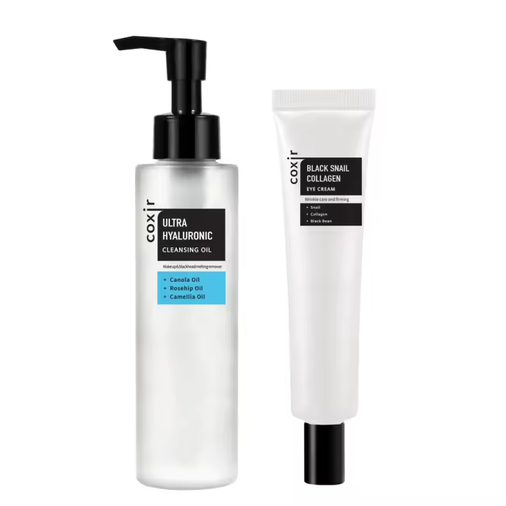 coxir ACEITE DE LIMPIEZA ULTRA HIALURÓNICO 5.07 + CREMA PARA OJOS DE COLÁGENO DE CARACOL NEGRO 1.01 fl.oz l Limpiador de aceite, ácido hialurónico, colágeno, - 1