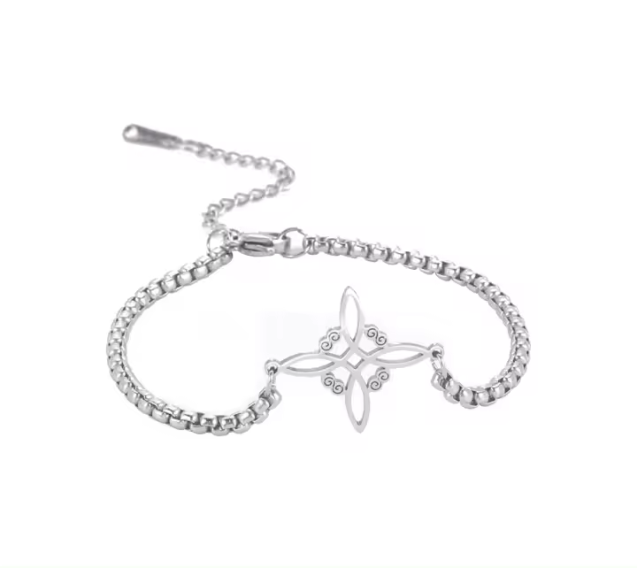 Delicada pulsera de nudo de bruja celta, amuleto recortado de cuatro esquinas, dije irlandés wiccan vintage, joyería regalo para niñas y mujeres, Sin gemas. - 1