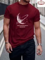 Camiseta gráfica de algodón negro para hombres - Manga corta, diseño de planeta y estrellas, impresión "Esforzándonos por la excelencia en la exploración", ropa deportiva cómoda y transpirable, 100% algodón, lavable a máquina, camiseta elegante - details 15