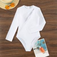 Traje de Baño de Una Pieza de Colores Sólidos Manga Larga Ajuste Ajustado Material de Nylon - details 11