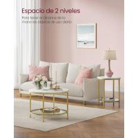 Centro, Mesita de Salón, de Mármol de Imitación Redonda, Estante de Vidrio Templado, Montaje Fácil, Estilo Moderno, Blanco Mármol y Dorado Claro LCT072W59 - details 3