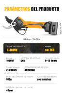 Tijeras de podar eléctricas profesionales SWANSOFT 758 de 40 mm con batería de 4Ah+4Ah y pantalla LED para podar árboles - details 2