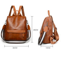 Mochila Retro de cuero PU para mujer, bolso de hombro portátil con cremallera antirrobo para viajes al aire libre - details 3