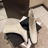 Nuevas botas de mujer invierno estilo europeo y americano cabeza cuadrada cremallera trasera botas cortas de mujer tacón grueso botas de tacón medio botas Martin de mujer 2025 - details 9