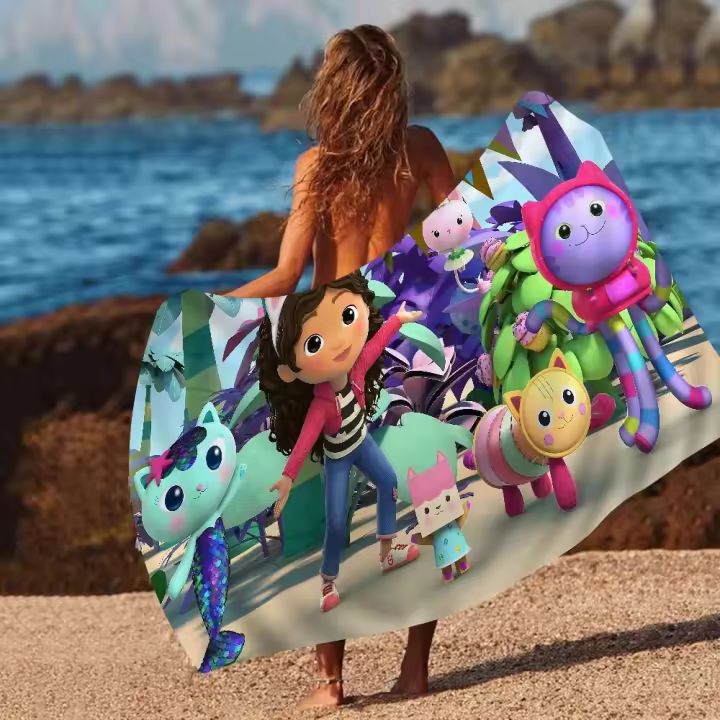 G-Gabbys D-Dollhouse Toalla de anime Toallas de baño coloridas para niña Microfibra Rápida personalizada Arena Libre Playa Yoga Spa Gimnasio Piscina - 1