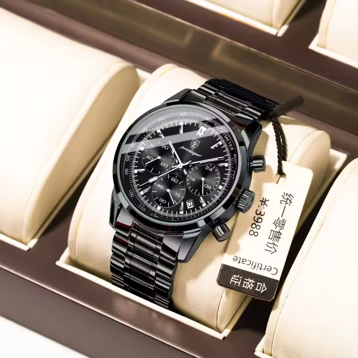 Reloj de cuarzo multifunción con correa de acero nuevo suizo para hombre - 1