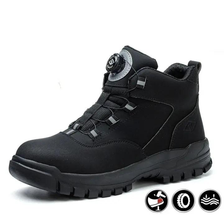 Nuevo Modelo 2025 Nuevos Zapatos de Trabajo Cómodos con Botón Giratorio para Hombre, Zapatos Completos Antideslizantes, Anti-Impactos y Anti-Pinchazos, Zapatos Casuales de Moda - 1